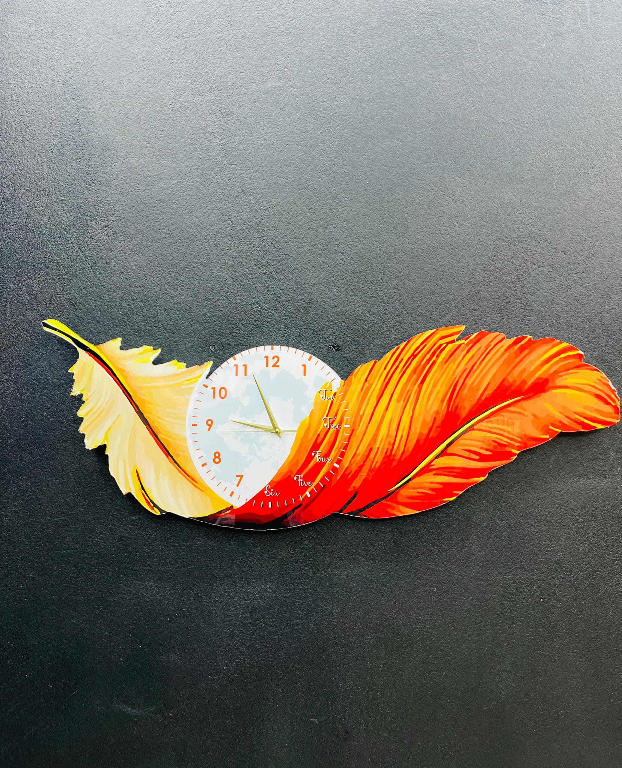 WhatsApp-Image-2025-01-24-at-16.30.25_550e3b93-1-scaled-1.jpg Premium Bird Feather Wall clock (Orange)- পাখির পালকের ঘড়ি - Image 1